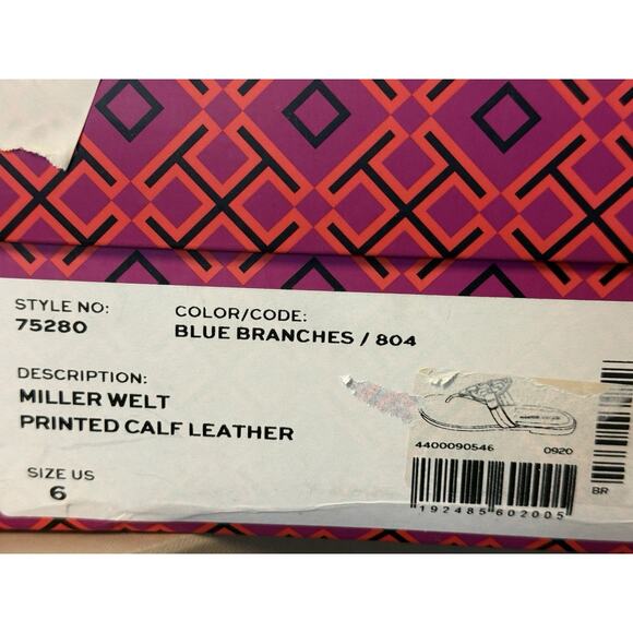 Tory Burch Miller sandal 6 Blue white branches - Picture 7 of 7